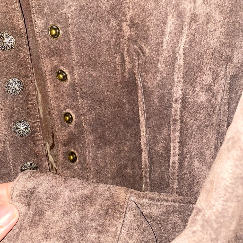 A.M.I. Leather Suede Jacket. Large . Long Sleeve. Fully Lined.Tan brown Color - Picture 2 of 7